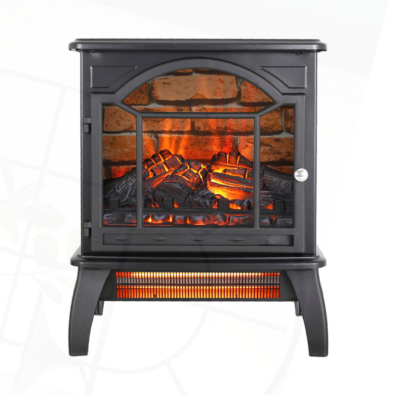 18" 3D  Flame Electric Infrared Quartz Fireplace Stove With Remote Control, Matte Black