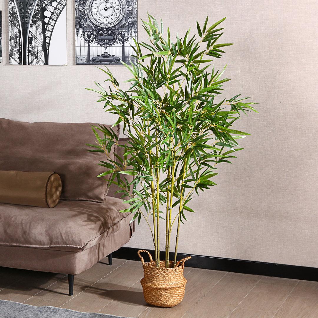 Adcock Artificial Bamboo Plants in Basket, Faux Plant for Home Décor, Lifelike Fake Trees Primrue 
