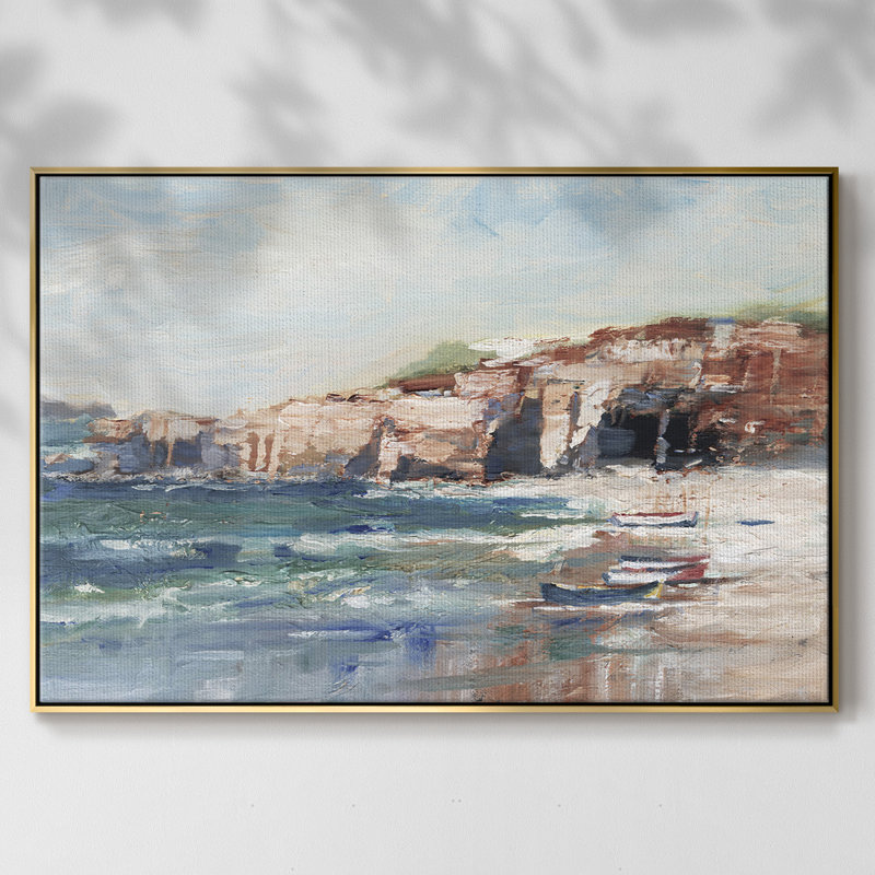 Étude Sea Cliff II - impression d'un seul cadre photo, H 25 po x l 37 po x P 2 po, Toile avec cadre flottant or, Non