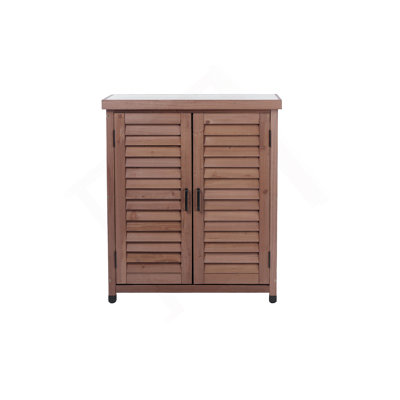 Potting Bench with Storage Cabinet and Metal Table Top for Outdoor Patio, Garden Furniture Wood Workstation Coffee 31x17x36''