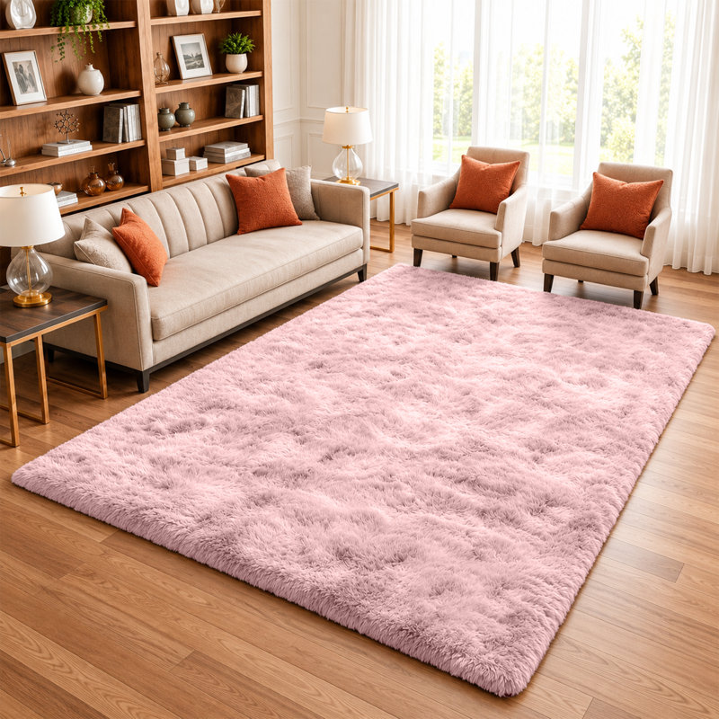 Machine Tufted High Pile Shag Area Rug(Ultra Soft & Fluffy), Rectangle 200 x 290 cm, Pink