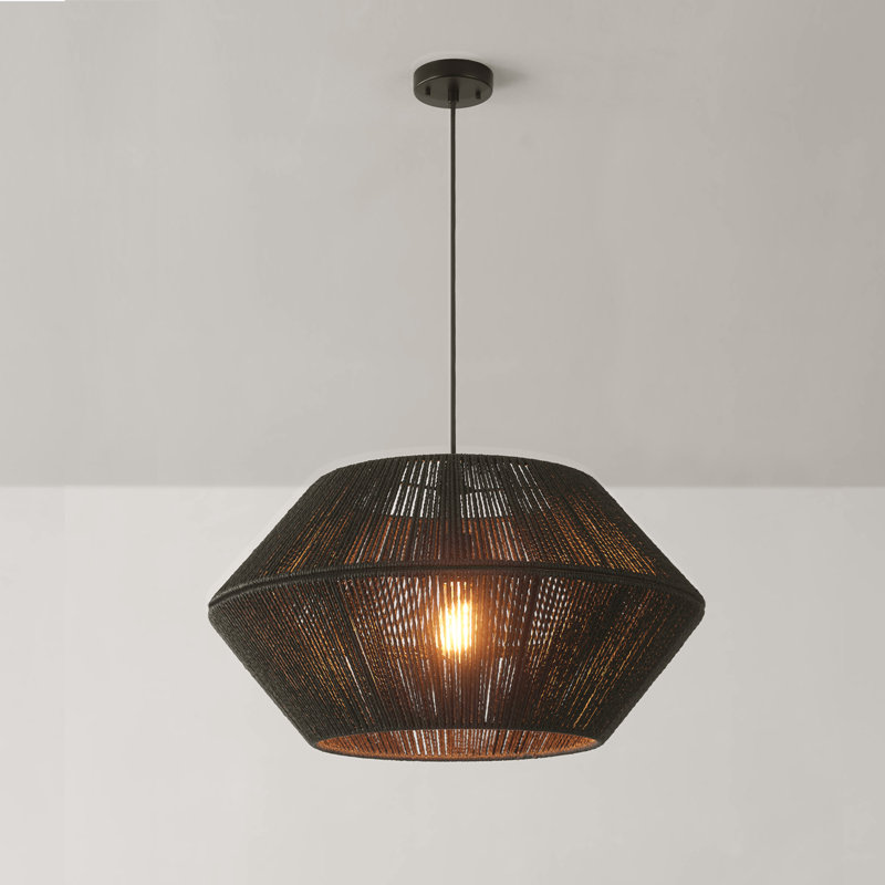 Terra 1-Light Matte Black Natural Twine Chandelier