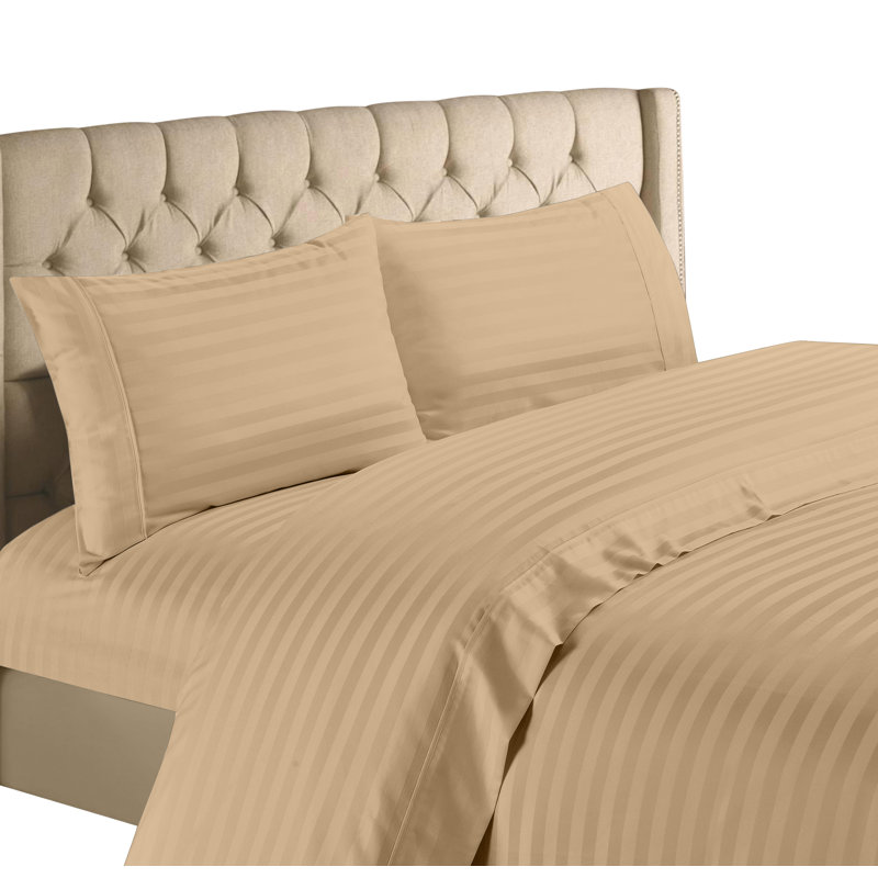 Ensemble de draps en mélange de coton 1200 fils Hampton, Ensemble de draps pour lit simple avec 1 taie d'or, Taupe