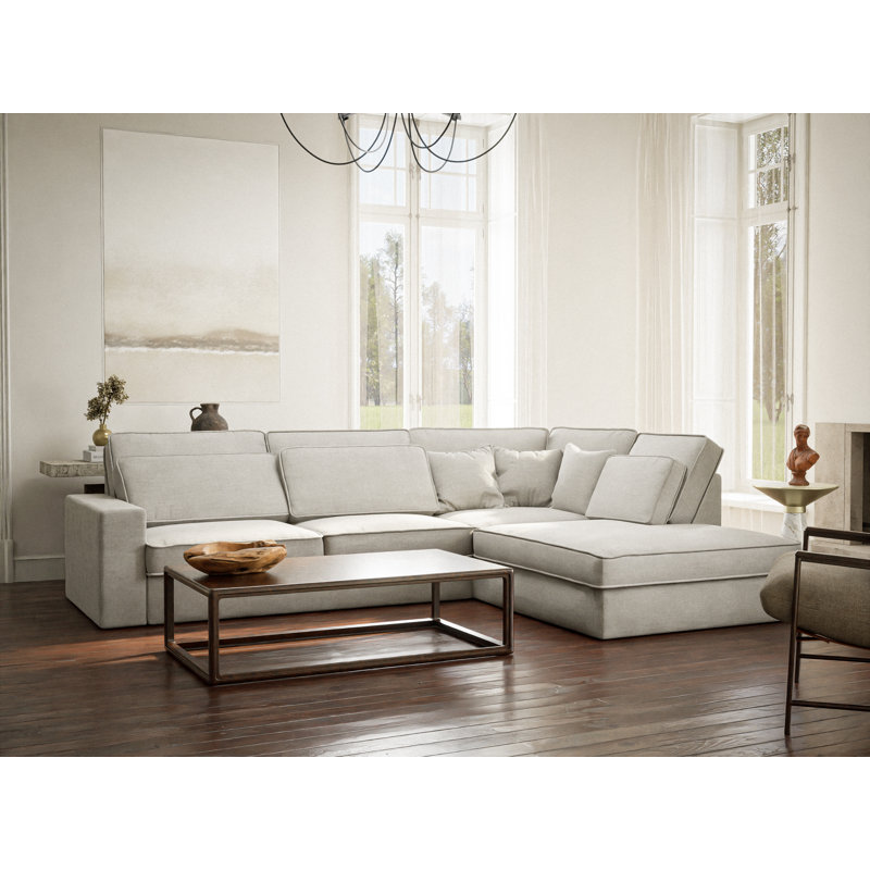 5 Seater Corner Sofa , Right Hand Facing, Beige Grey Polyester/Chenille