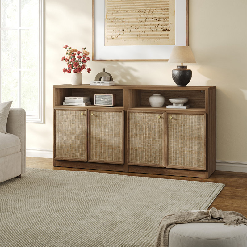 Boho - Rattan Sideboard With Open Storage and Adjustable Shelf
