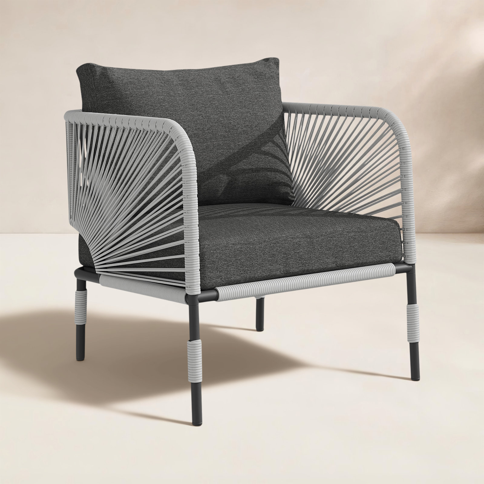 Acklin Patio Chair with Cushions, Gray, Gray