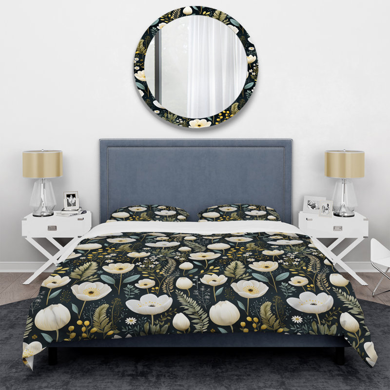 Ensemble de housse de couette Simplicity In White Scandinavian Flowers - Floral