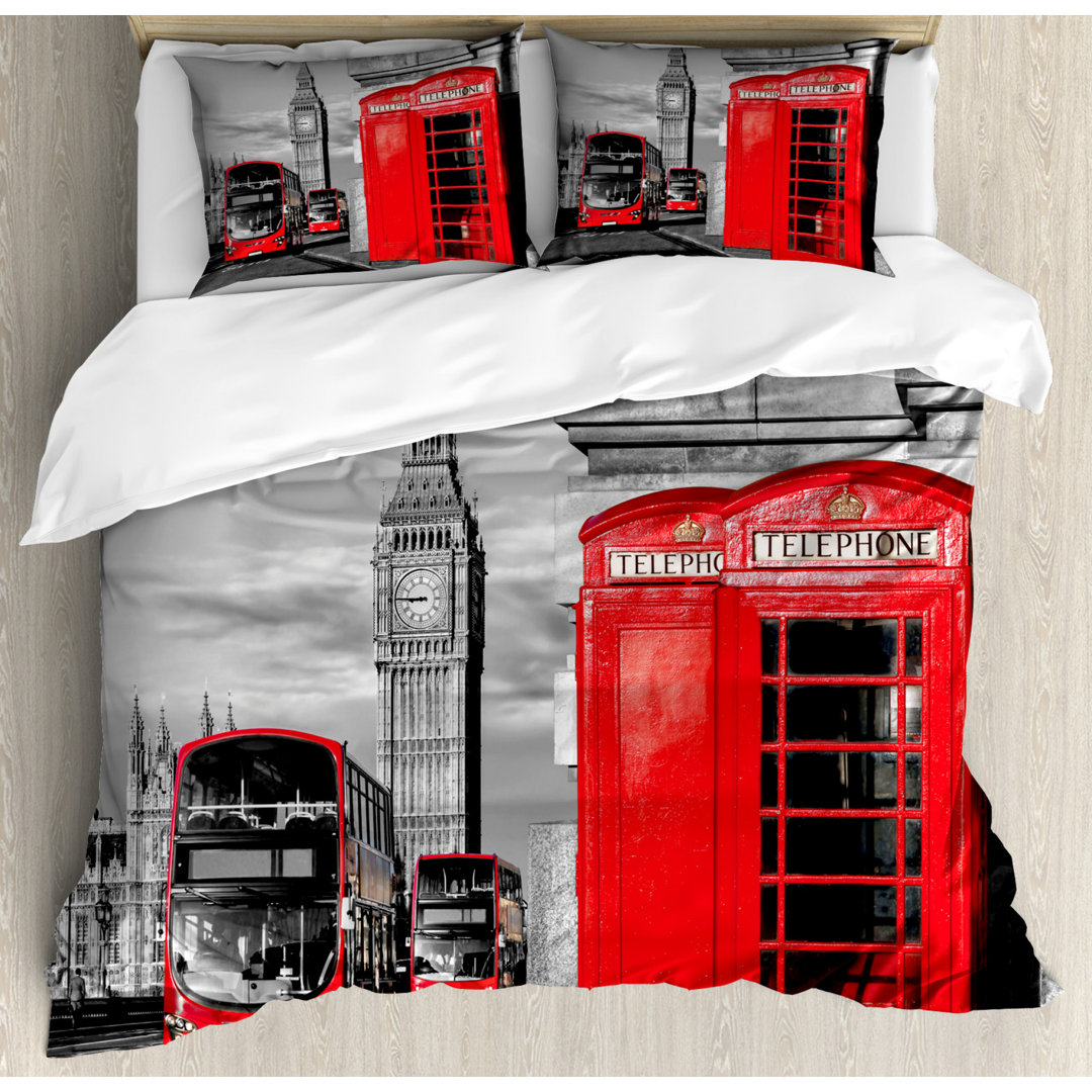 Bettbezug Set, London Retro Telefonzelle, Europa, Grau Rot