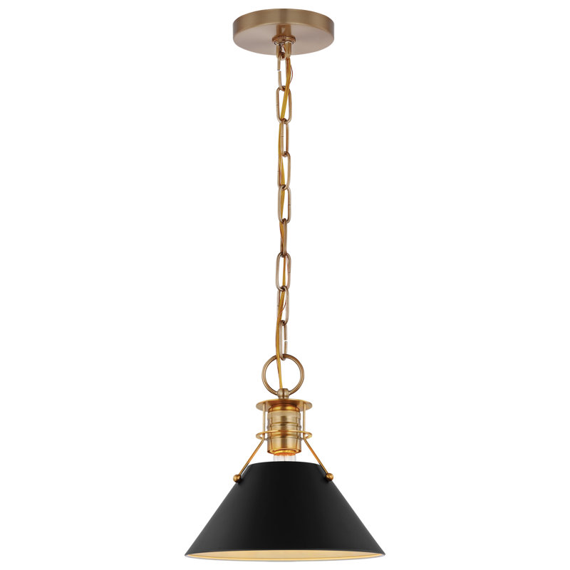 Rodarte 1-Light Dimmable Cone Pendant, Matte Black/Burnished Brass, 9.75" H x 9.5" W x 9" D