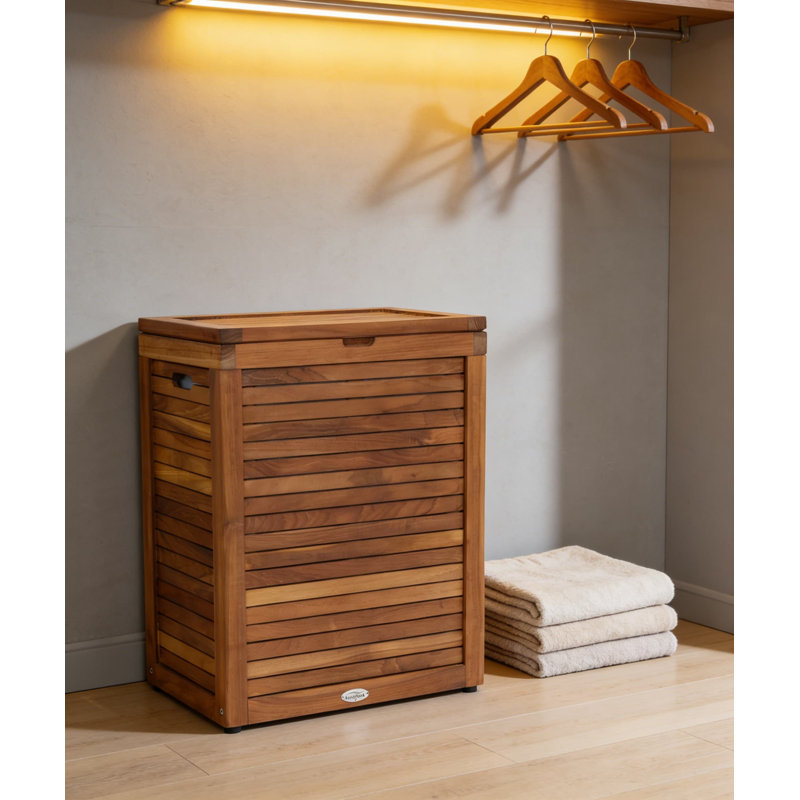 Large Rectangular Teak Laundry Hamper With Optiarea Design - Durable Storage Basket For Indoor And Outdoor Use
