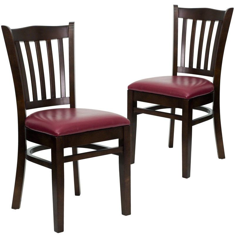 Prompton Vertical Slat Back Wooden Restaurant Chair, Burgundy, Walnut