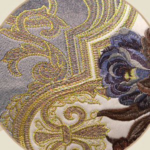 Coussin Flower, Gris / bleu / doré, polyester