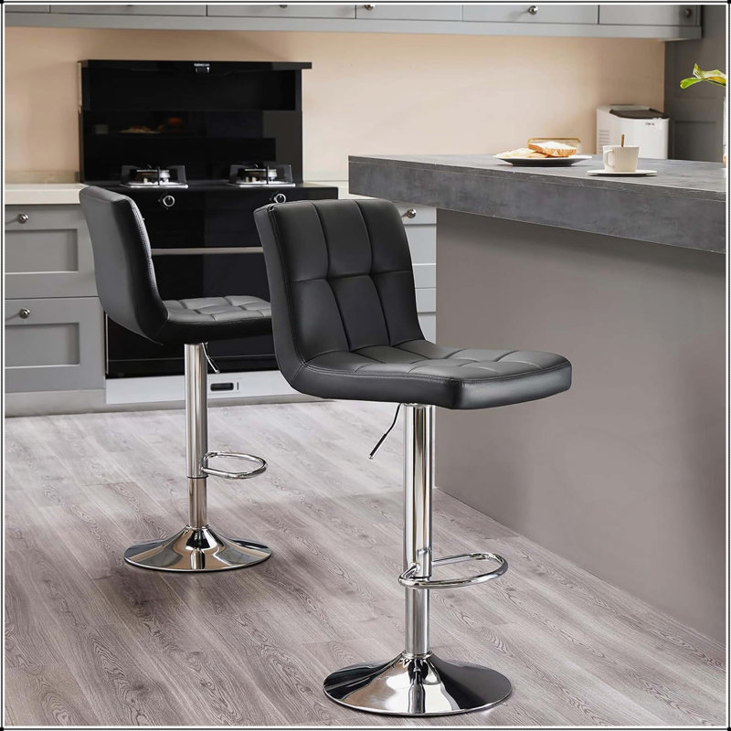 Comfortable Adjustable Bar Stools Set, Ideal for Modern Kitchens and Counters, Black