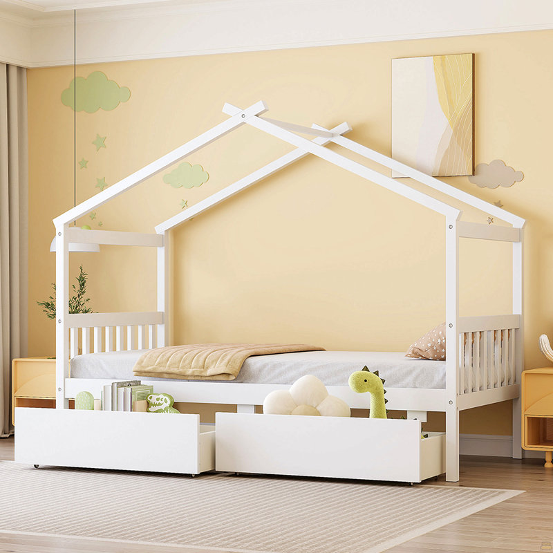 Lit simple en bois avec tiroirs, Lit simple, Blanc