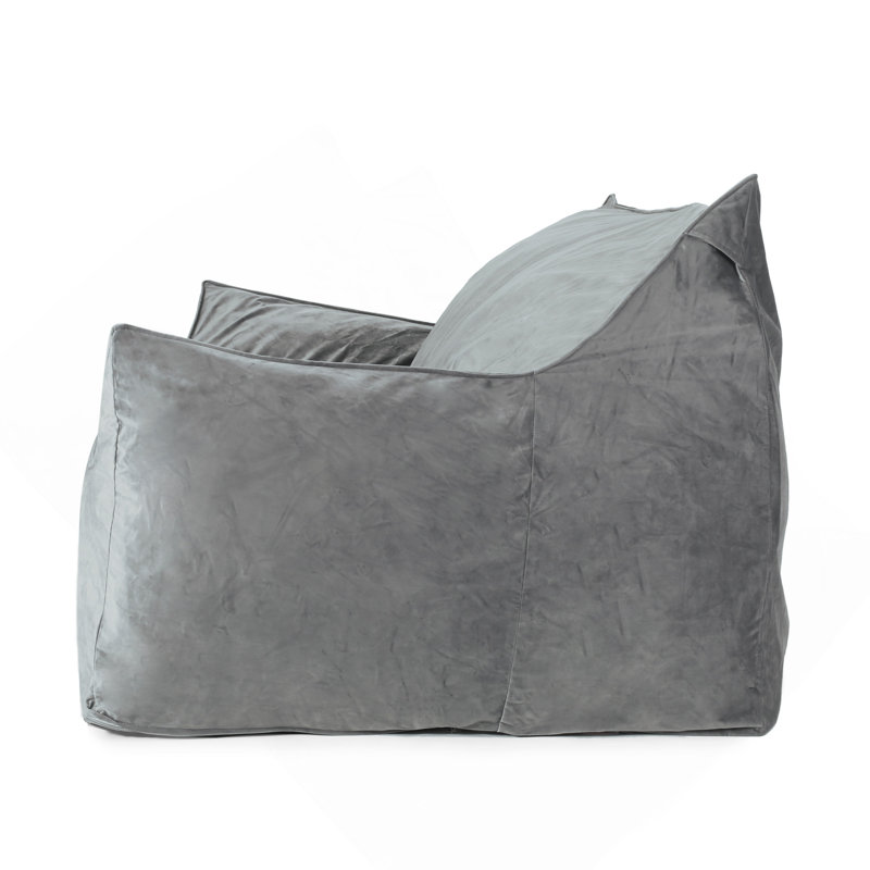 Fauteuil à billes surdimensionné 2 places avec accoudoirs Velveteen, gris, Velours gris velours
