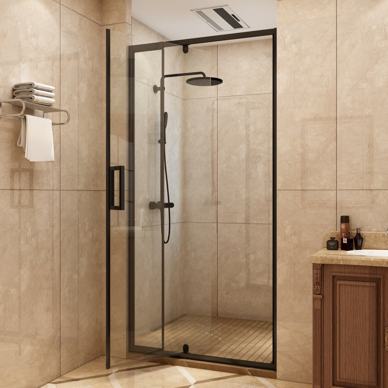 Matte Black Framed Pivot Shower Door with Clear Glass