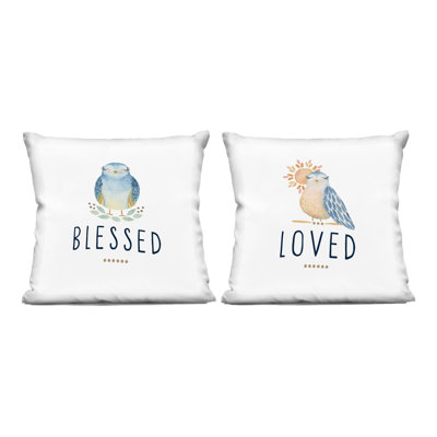 Blessed & Love Birds 2 Piece Decorative Printed Throw Pillow Set design by Blue Chair Blessing
