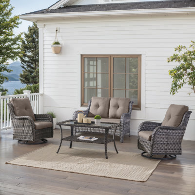 Carolina 4-Person Square Outdoor Conversation Set With Loveseat And Swivel Glide Chair
