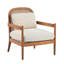 Chaise d'appoint 26,6 po Mid-Century moderne avec structure en noyer et coussin beige à rayures douces pour le coin lecture-121094259