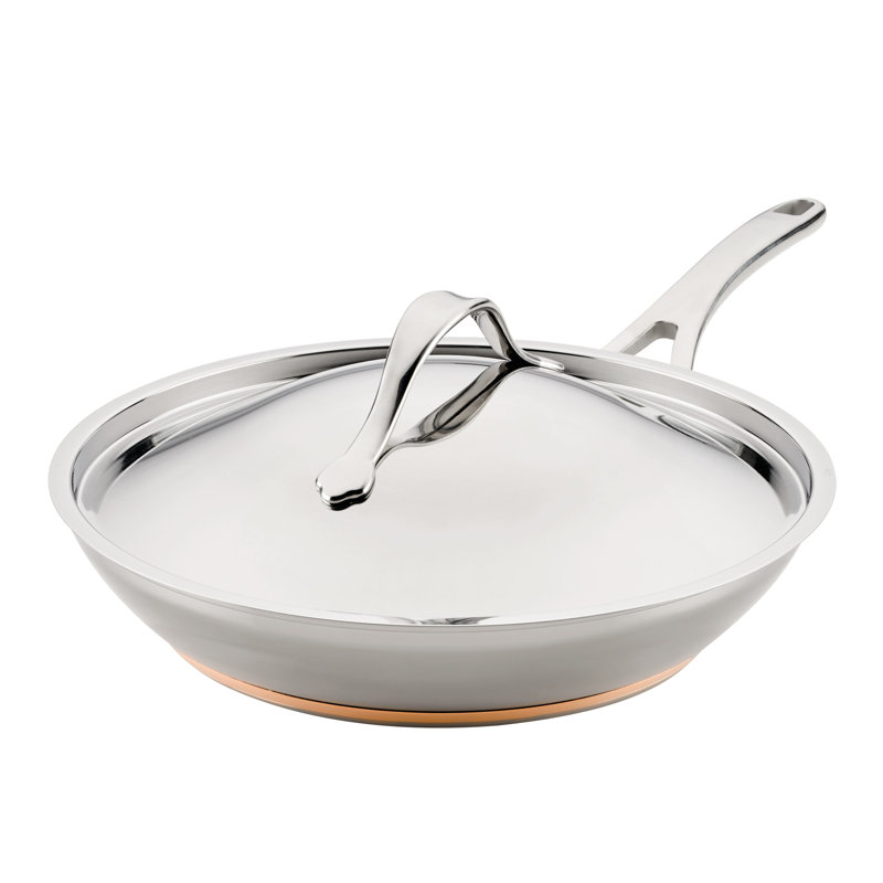 Anolon Nouvelle Copper Stainless Steel Induction Frying Pan / Skillet with Lid, 12 Inch, Silver