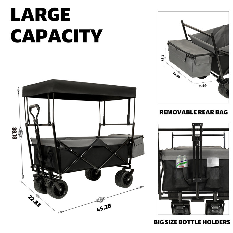 Chariot pliable de 480 lb avec poussette Canopywagon et roues tout-terrain pliables de 7 po de grande capacité pour le camping, les sports et le jardin