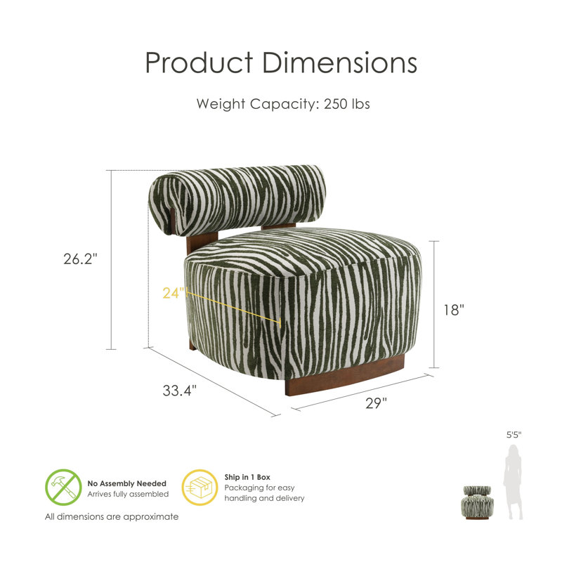 Tilton Zebra-Stripe Chenille Accent Chair, Green