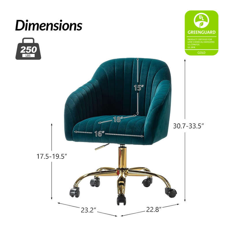 Chaise de travail en velours Adan, Velours sarcelle
