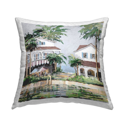 Coastal Bay Cottages Printed Outdoor Throw Pillow Design by Jane Slivka