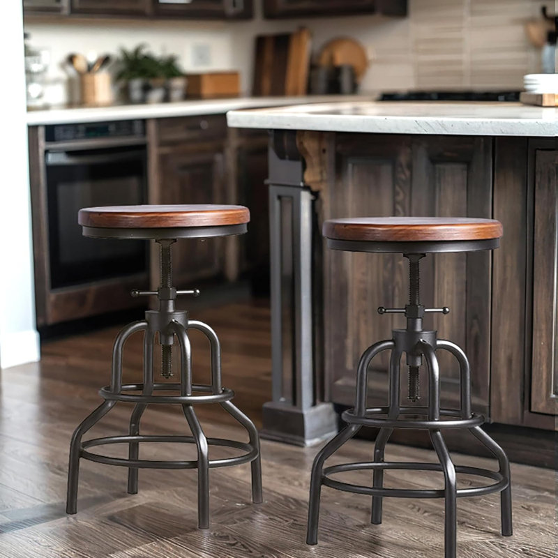 Willetton Swivel Counter Stool with Metal Frame, Brown, Counter Stool (26.7" Seat Height), 2
