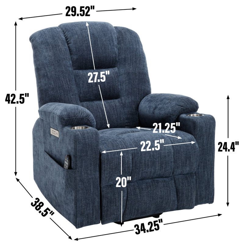 Power Lift Recliner Chair With Massage And Heat For Elderly, Overstuffed Wide Recliners, Heavy Duty Motion Mechanism With USB And Type C Ports, 2 Steel Cup Holders