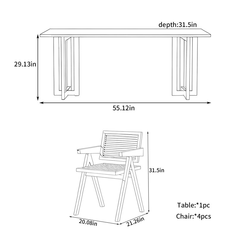 Table de salle à manger en rotin, H 29,13 po x L 55,12 po x l 31,5 po