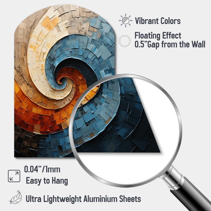 Landis Collage Spiral - voûte abstraite en spirale, décoration murale en métal, H 34 po x l 25 po
