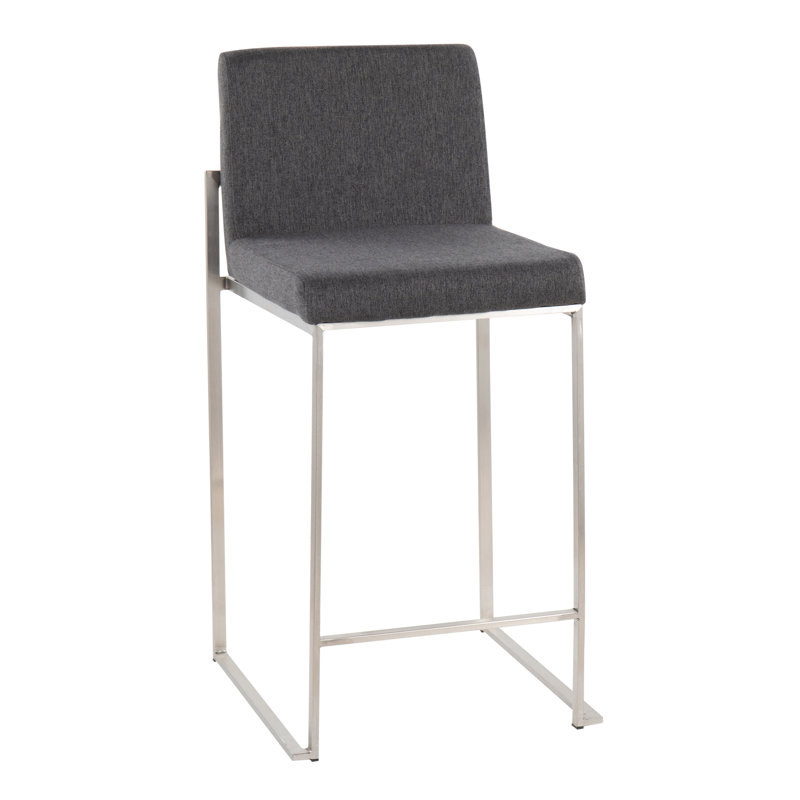 Tabouret de comptoir contemporain à dossier haut en acier inoxydable et tissu gris anthracite - ensemble de 2