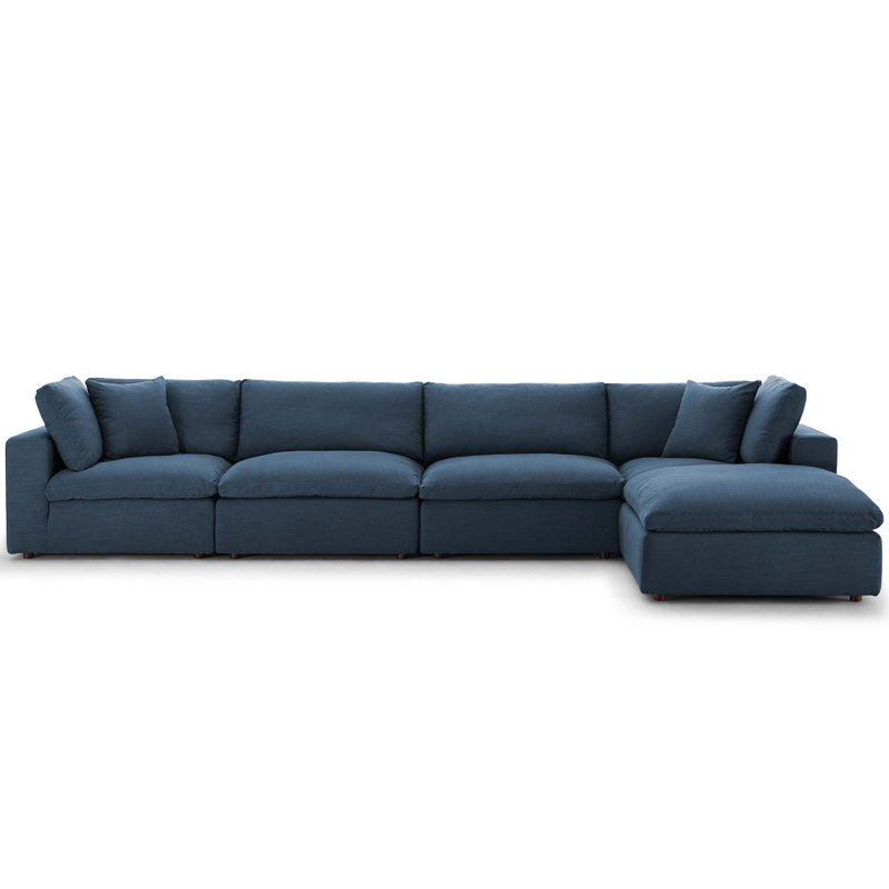 Modway Copper Grove Hrazdan Fabric/Wood Down-filled Over-stuffed 5-piece Sectional Sofa Set, Azure Polyester Blend
