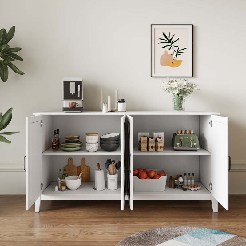 Wood Storage Cabinet Sideboard,Buffet table with 4 Doors and 4 open Shelves, White