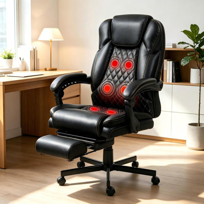 Massage Executive Office Chair with Footrest, 6-Point Vibration & Heating, Ergonomic Reclining Desk Chair, 330 LBS Capacity, Faux Leather, Black