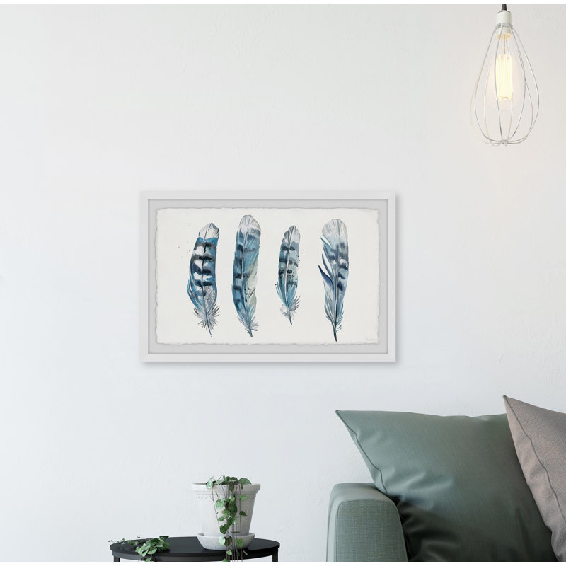 «Blue Striped Feathers II», reproduction encadrée, H 24 po x l 36 po x P 1,5 po