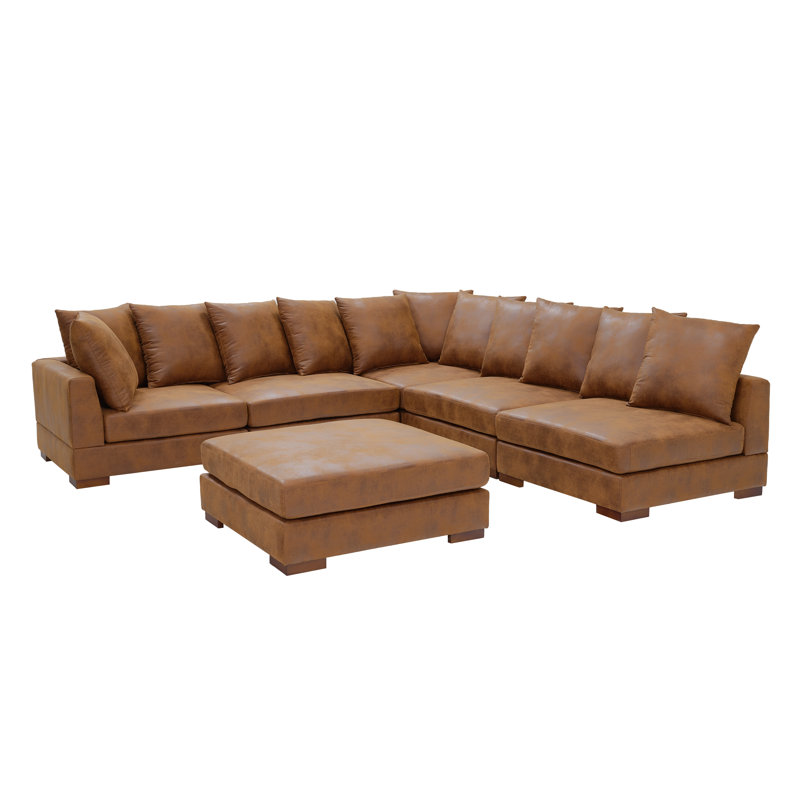 Bonsell Corduroy L-Shaped Sectional, Brown Faux Leather
