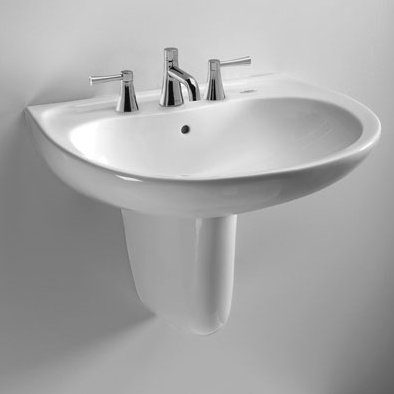 TOTO® Supreme® Oval Wall-Mount Bathroom Sink with CEFIONTECT and Shroud for 4 Inch Center Faucets, Cotton White