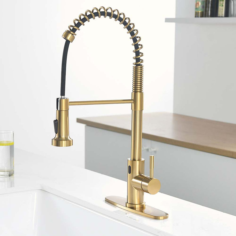 HOOSENG Pull Down Touchless Kitchen Faucet, Brushed Gold