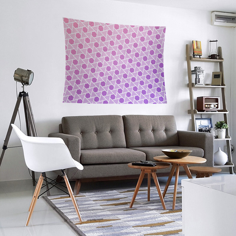 Tapisserie murale hexagonales et triangles, H 88 po x l 104 po, Rose / Mauve