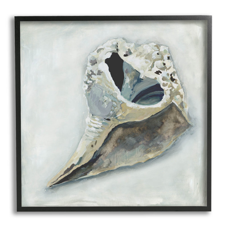 «Nautical Conch Seashell Giclee», art mural texturé par Erica Christopher, Giclée encadrée noir minuit