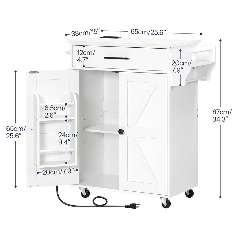 Laimondas 34.3" Kitchen Island with Storage and Power Outlet, White