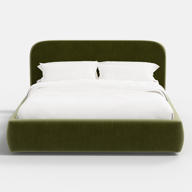 Lit plateforme Daphne, Grand, Velours performance, vert mousse
