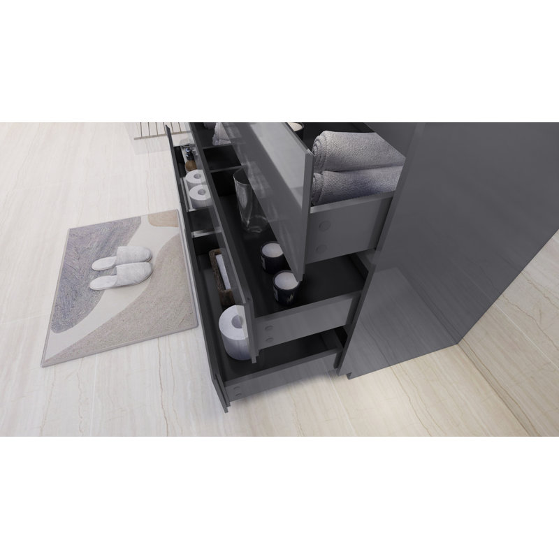 Ensemble de meuble-lavabo simple 60 po Haracha, Gris ultrabrillant