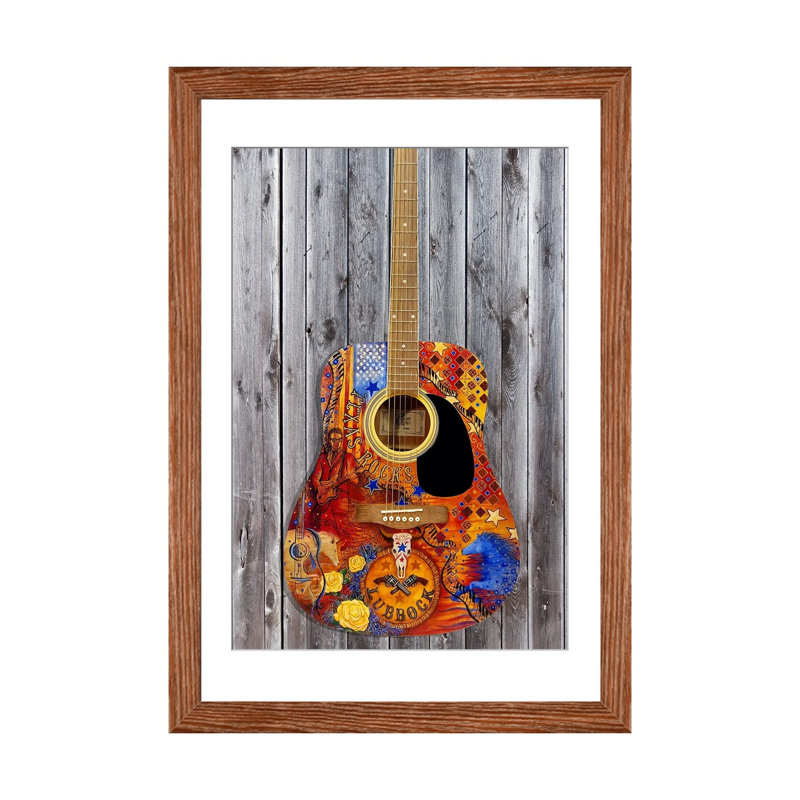 Texas Rocks Flag Guitare, Cadre d'angle ouvert en bois classique, H 32 po x l 24 po