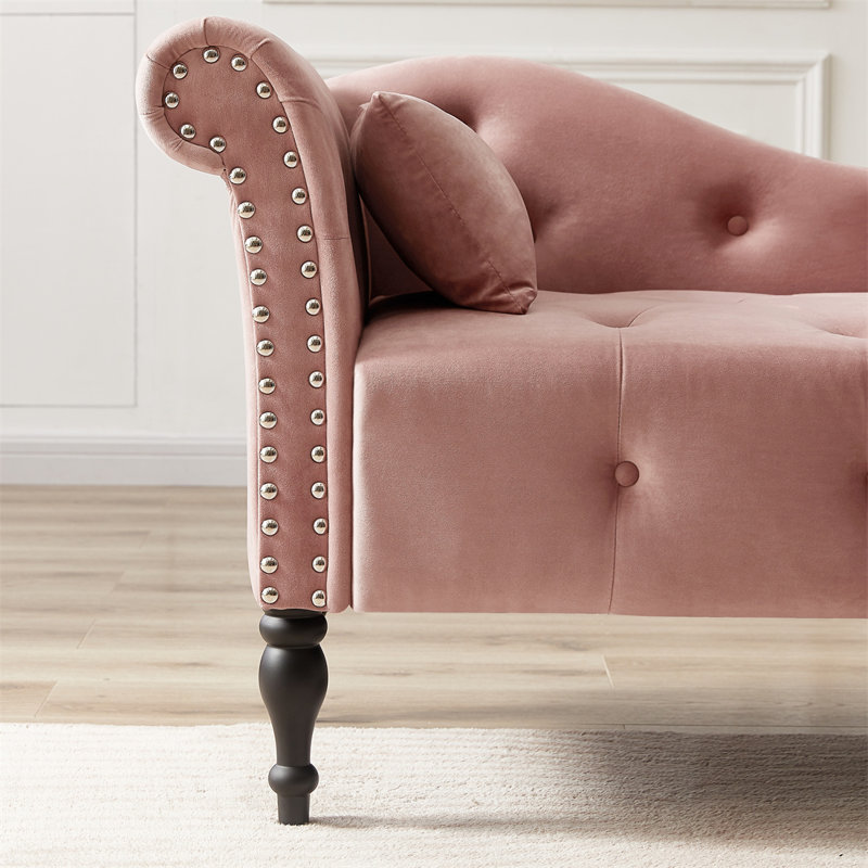 Chaise longue à accoudoir gauche Enguerran, Velours rose