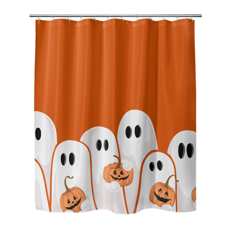Ghosts & Pumpkins Ultra-Thin Lightweight Shower Curtain, Orange