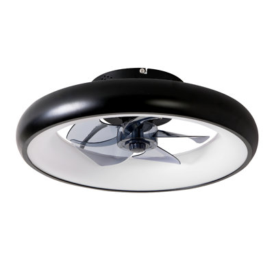 Modern Black 6-speed Led Ceiling Fan With Light, Dimmable  & Remote Control For Bedroom