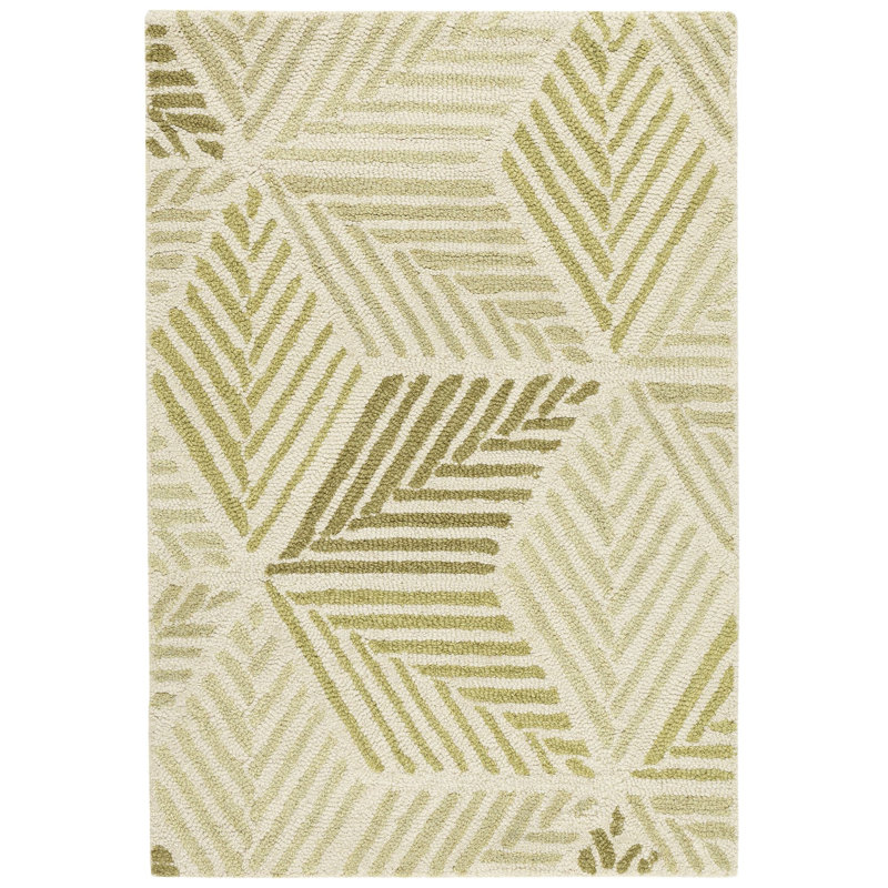 Karari Hand Hooked Wool Geometric Area Rug, Rectangle 6' x 9', Moss/Beige